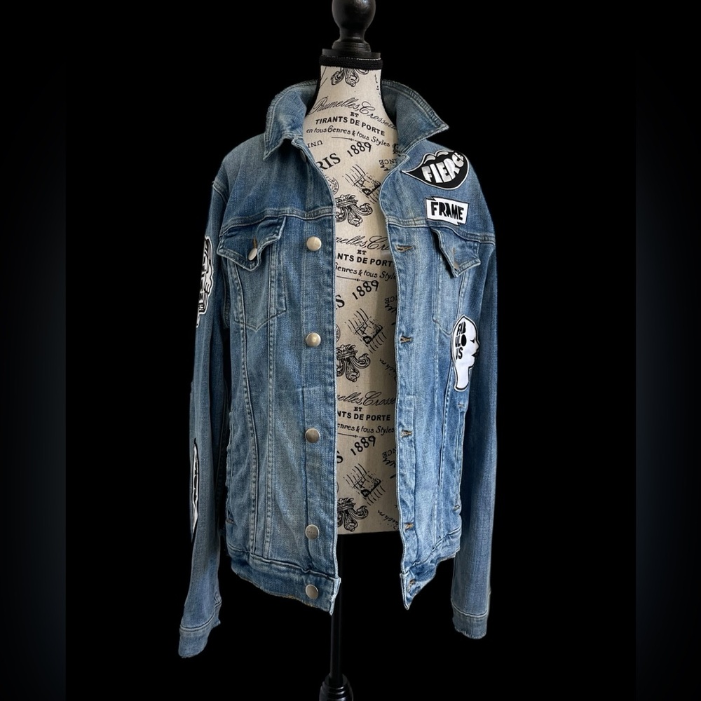 FRAME x Bjorn Iooss SS17 Denim Jacket Patches Distressed Blue Size M Rare